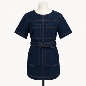 Shona Joy Womens Sz 12 Rita Patch Pocket Mini Dress in Deep Indigo Dark Wash NEW